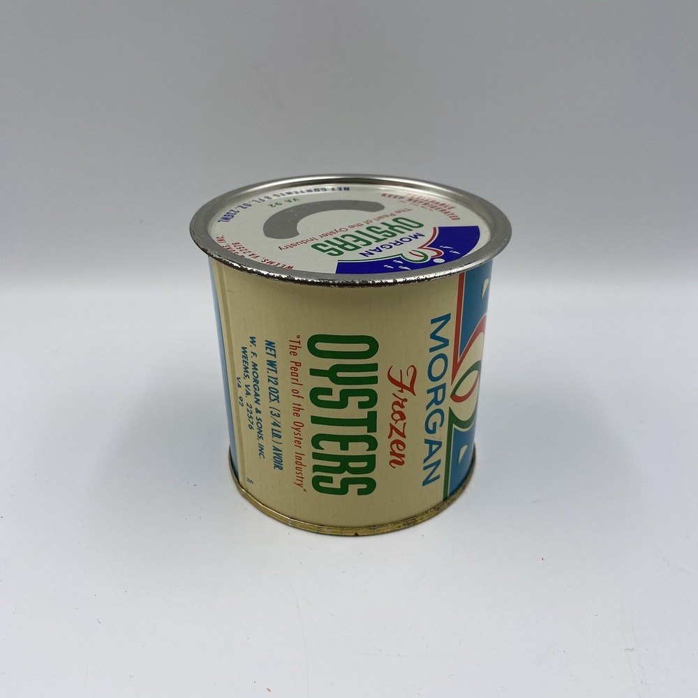 Morgan Oysters Tin/Can 12oz W F Morgan & Sons Inc. Weems,Va. 8oz Lid - Picture 3 of 8